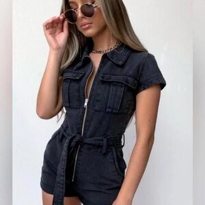 White Fox Boutique Black Denim Romper